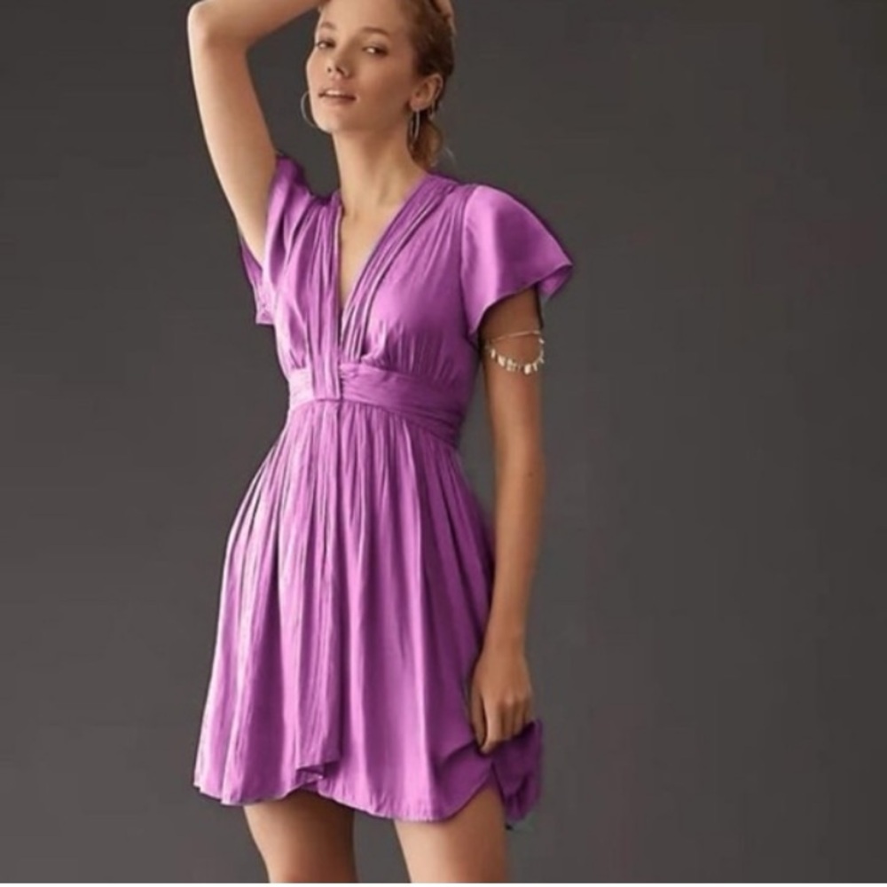 Anthropologie Deep V Neck Mini Purple Dress